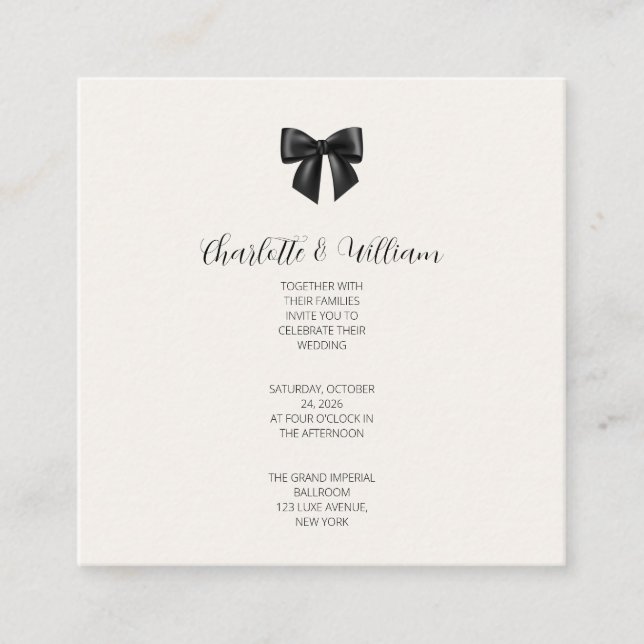 Tarjeta de Invitación de Boda con Lazo de Cinta Ne (Anverso)