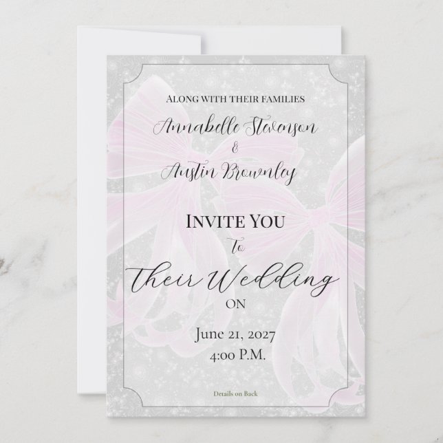 Tarjeta de invitación de boda con lazo transparent (Anverso)