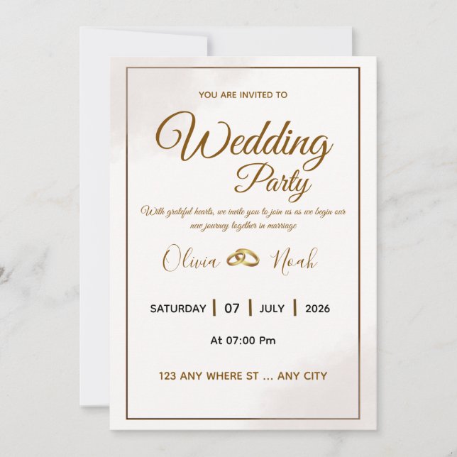 Tarjeta de Invitación de Boda con Letra Dorada Ele (Anverso)