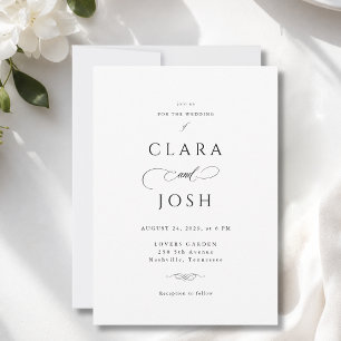 Tarjeta de Invitación de Boda con Letra Negra Blan