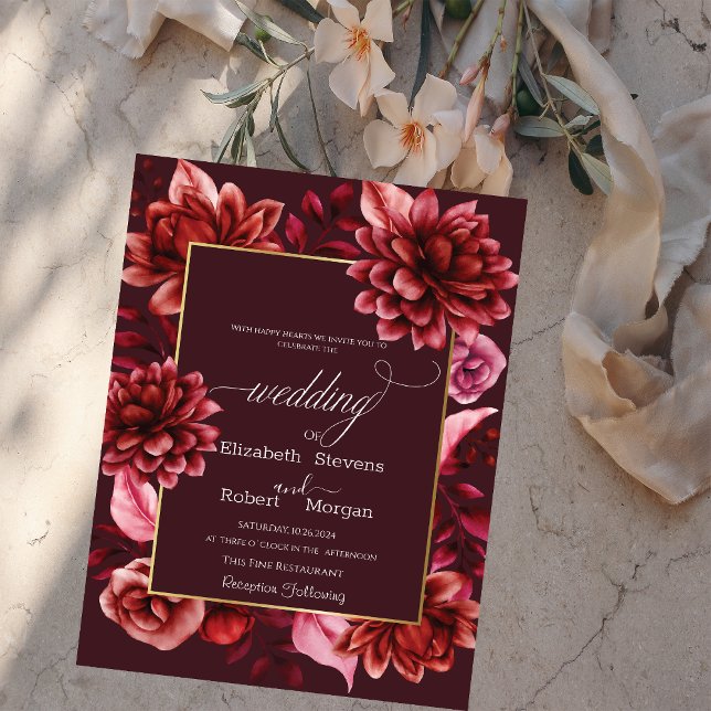 Tarjeta de Invitación de Boda con Marco de Flores  (Subido por el creador)