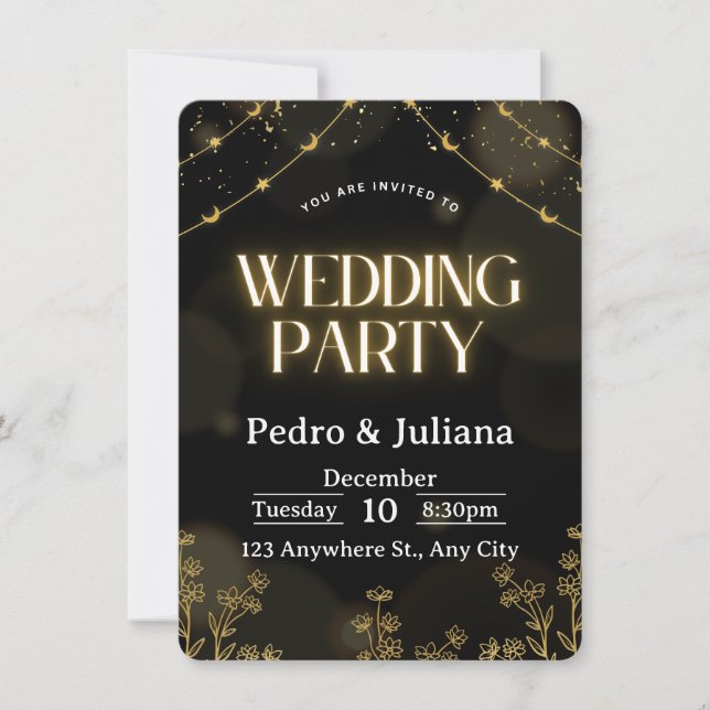 Tarjeta de invitación de boda con marco ornamental (Anverso)