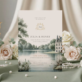 Tarjeta de Invitación de Boda con Monograma de Châ