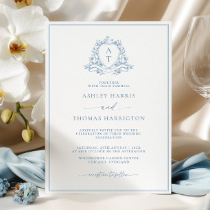 Tarjeta de Invitación de Boda con Monograma de Cre