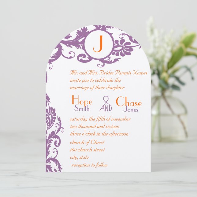 Tarjeta de Invitación de Boda con Monograma de Dam (Anverso de pie)