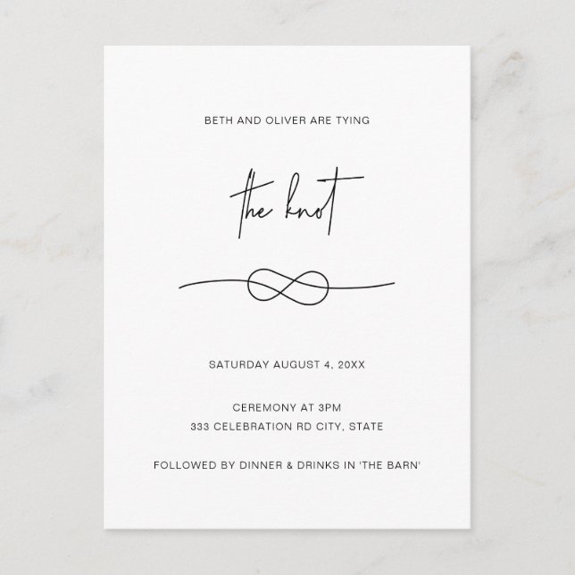 Tarjeta de invitación de boda con nudo negro elega (Anverso)