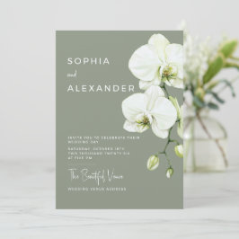 Tarjeta de invitación de boda con orquídeas en acu