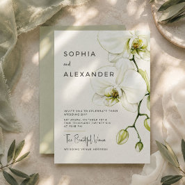 Tarjeta de invitación de boda con orquídeas en acu