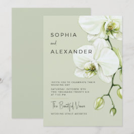 Tarjeta de invitación de boda con orquídeas en acu