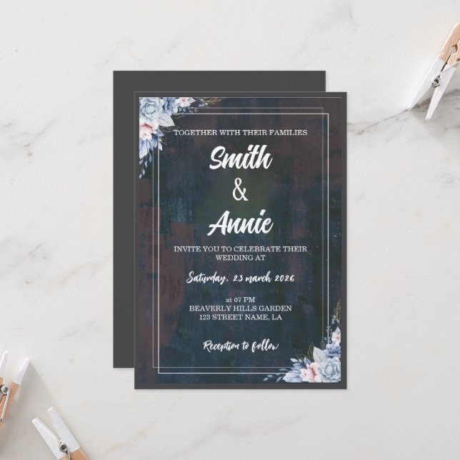 Tarjeta de Invitación de Boda con Pintura Abstract (Anverso/Reverso In Situ)