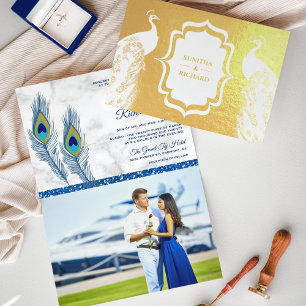 Tarjeta de Invitación de Boda con Plumas de Pavo R