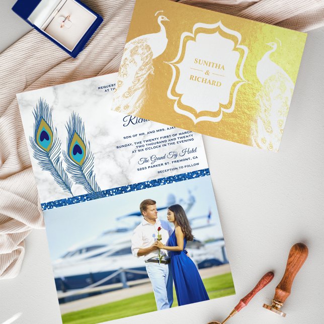 Tarjeta de Invitación de Boda con Plumas de Pavo R (Subido por el creador)
