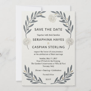 Tarjeta de Invitación de Boda con Rama de Olivo y