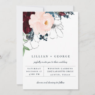 Tarjeta de Invitación de Boda con Ramo Floral Otoñ