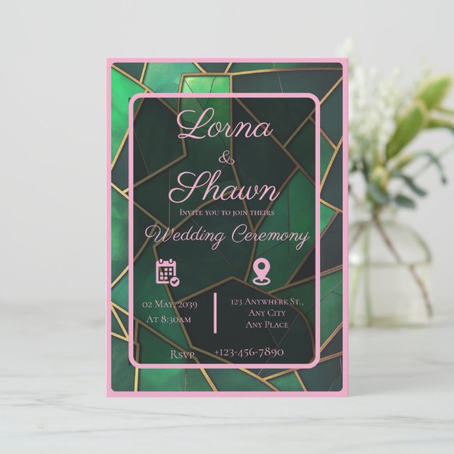 Tarjeta de Invitación de Boda con Superposición Ve (Anverso de pie)