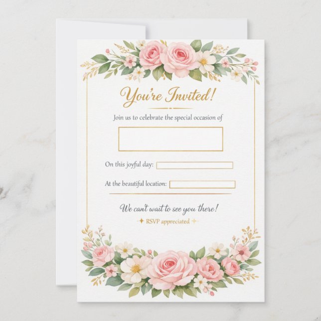 Tarjeta de Invitación de Boda con Template Floral  (Anverso)