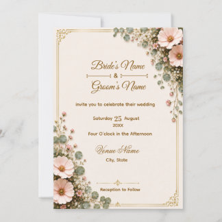 Tarjeta de Invitación de Boda con Template Floral 
