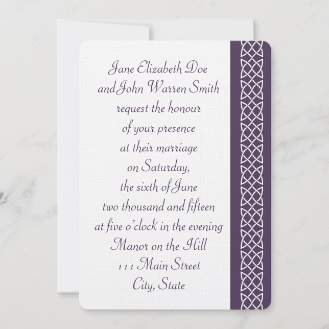 Tarjeta de Invitación de Boda Corazones Tejido Cel (Anverso)