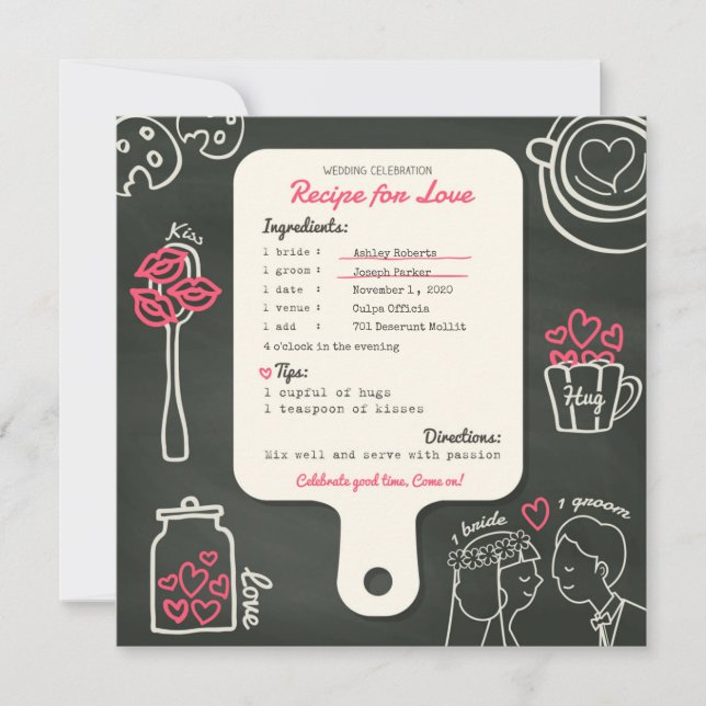 Tarjeta de invitación de boda creativa de pizarra  (Anverso)