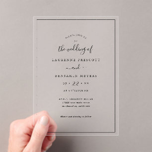 Tarjeta de invitación de boda de acrílico clara y