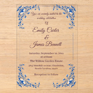 Tarjeta de Invitación de Boda de Acrílico Floral A