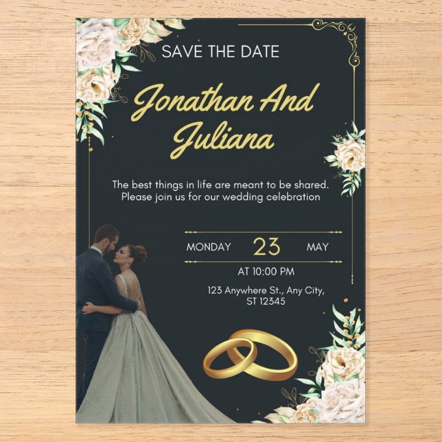 tarjeta de invitación de boda de acrílico floral e (Anverso)