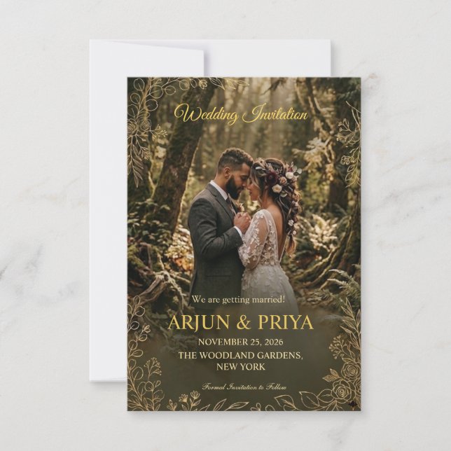 Tarjeta de invitación de boda de bosque rústico de (Anverso)