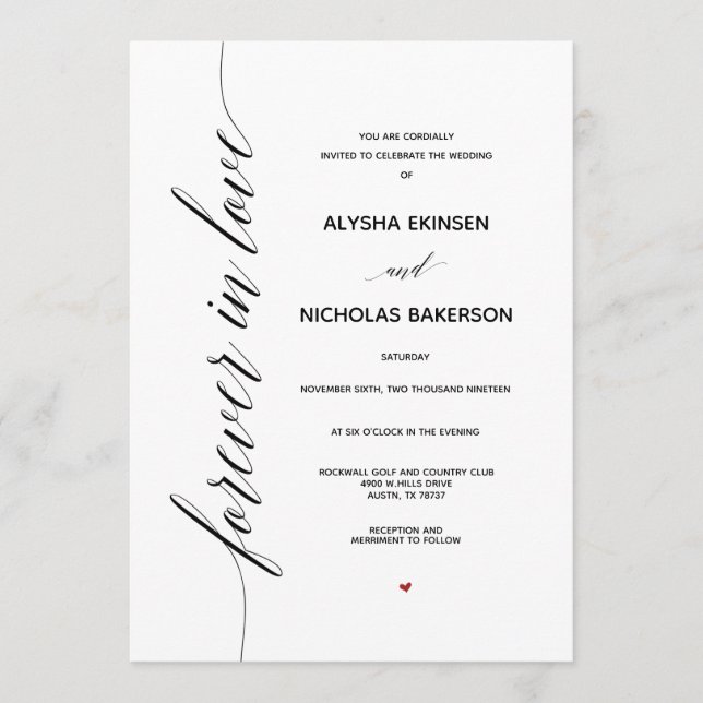 Tarjeta de invitación de boda de caligrafía simple (Anverso)