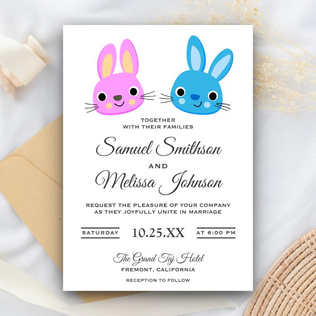 Tarjeta de invitación de boda de conejo Kawaii lin (Subido por el creador)