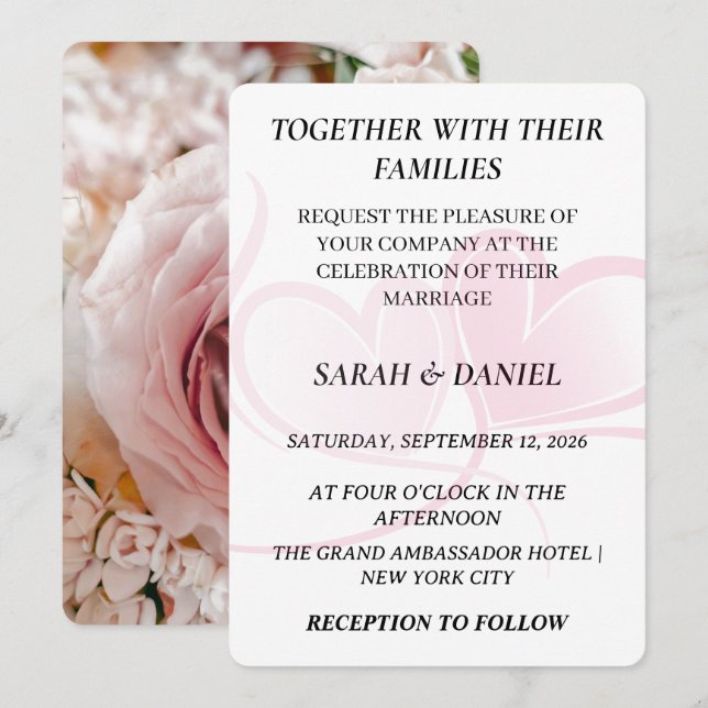 Tarjeta de Invitación de Boda de Corazones Entrela (Anverso / Reverso)