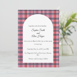 Tarjeta de invitación de boda de cuadros rosados