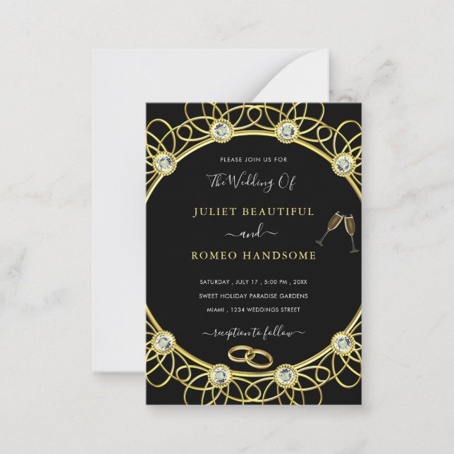 Tarjeta de Invitación de Boda de Diamantes de Oro  (Anverso)
