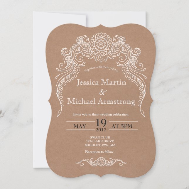 Tarjeta de invitación de boda de diseño de desplaz (Anverso)