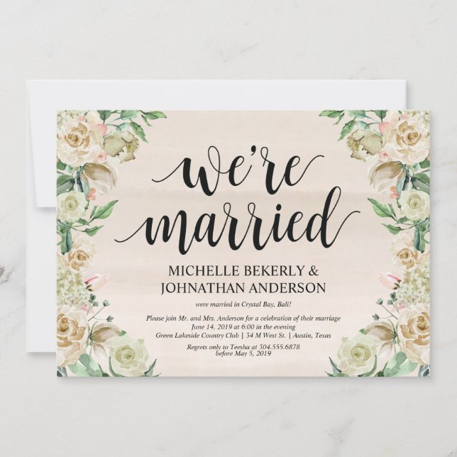 Tarjeta de invitación de boda de Elopement Recepti (Anverso)