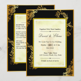 Tarjeta de Invitación de Boda de Encaje Negro y Do
