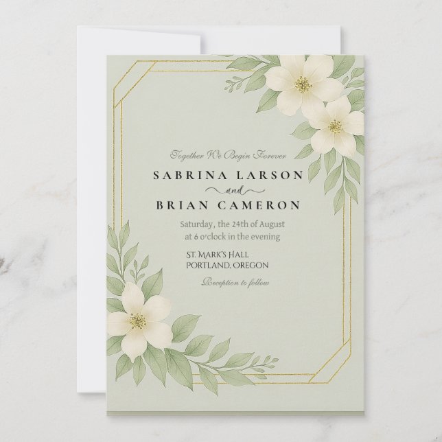 Tarjeta de Invitación de Boda de Flora Elegante co (Anverso)