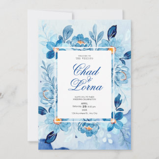 Tarjeta de invitación de boda de flores de acuarel