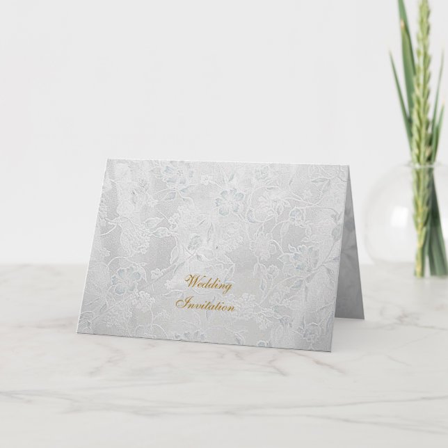 Tarjeta de Invitación de Boda de Flores de Plata (Anverso)