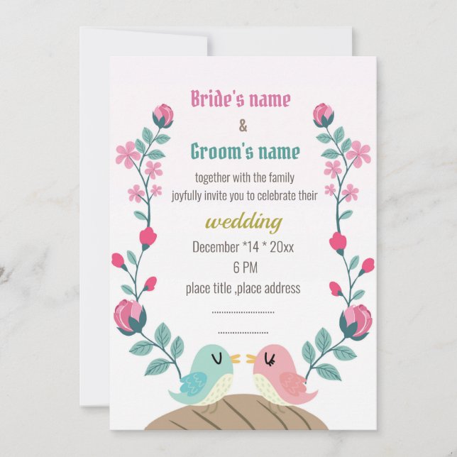 tarjeta de invitación de boda de flores de primave (Anverso)
