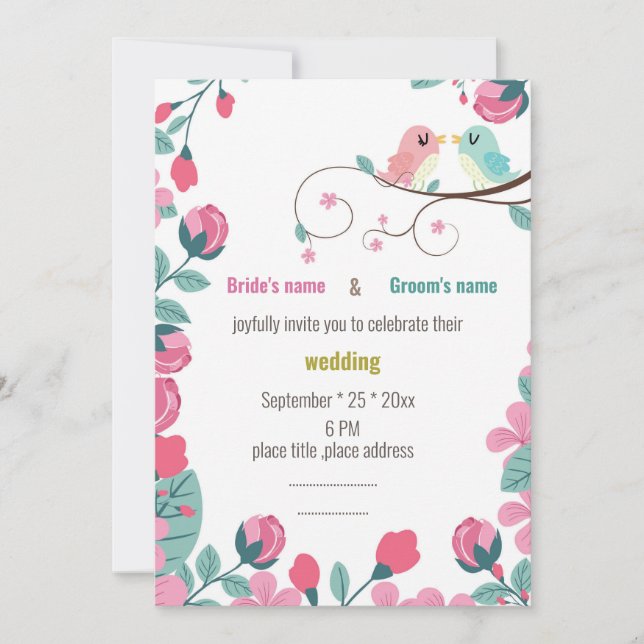 tarjeta de invitación de boda de flores de primave (Anverso)