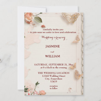 Tarjeta de Invitación de Boda de Flores Elegantes 