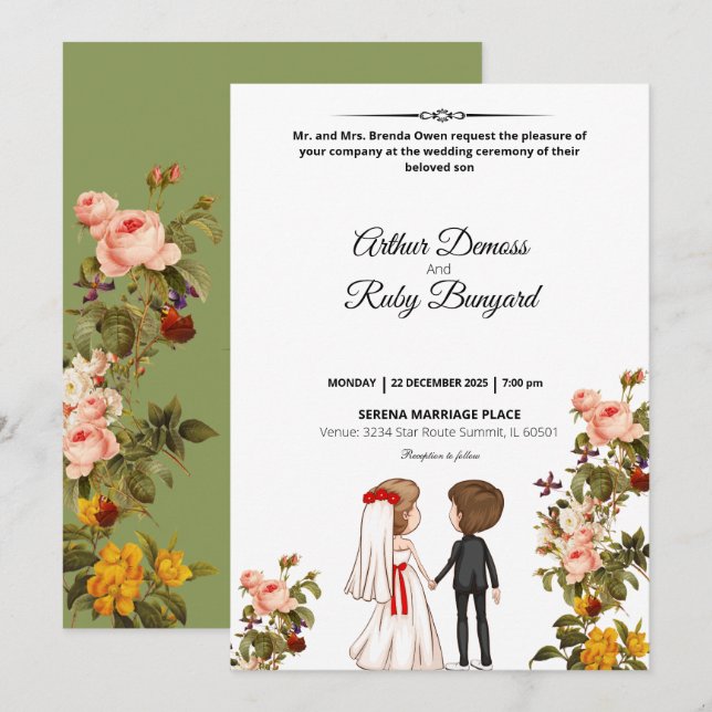 Tarjeta de invitación de boda de foto (Anverso / Reverso)