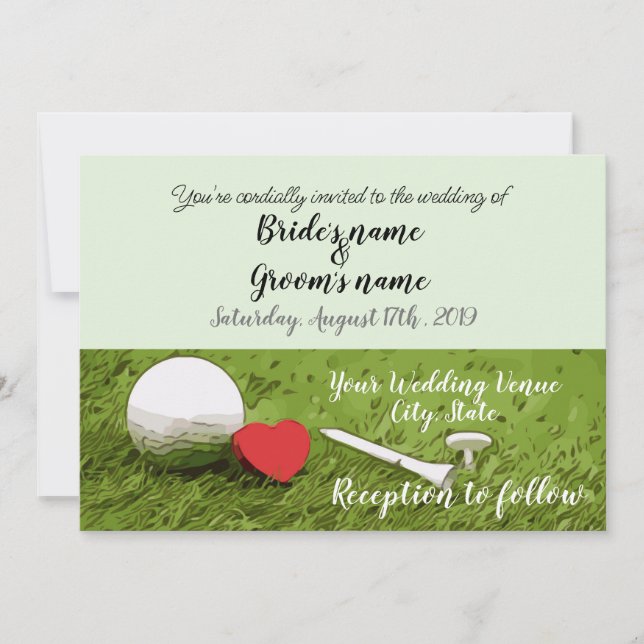Tarjeta de invitación de boda de golf con bola de  (Anverso)