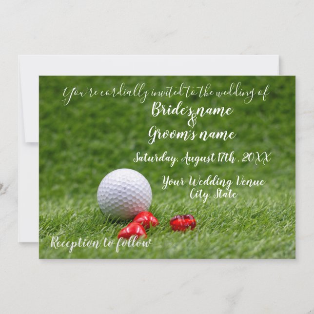 Tarjeta de invitación de boda de golf con bola de  (Anverso)