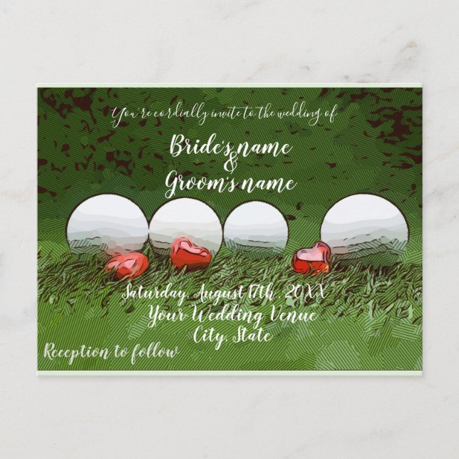 Tarjeta de invitación de boda de golf con bola de  (Anverso)