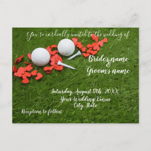 Tarjeta de invitación de boda de golf con corazone