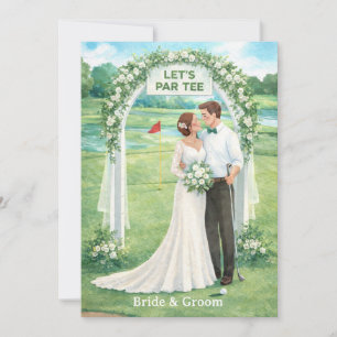Tarjeta de invitación de boda de golf con novia y