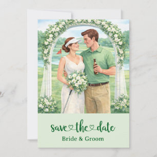 Tarjeta de invitación de boda de golf con novia y