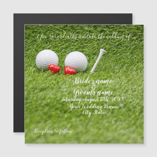 Tarjeta de invitación de boda de golf con pelota d (Anverso/Reverso)