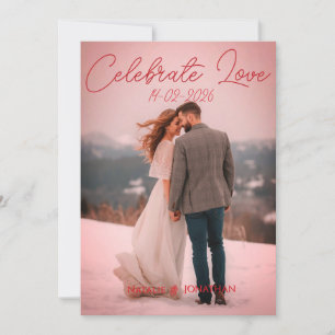 Tarjeta de invitación de boda de invierno roja mod